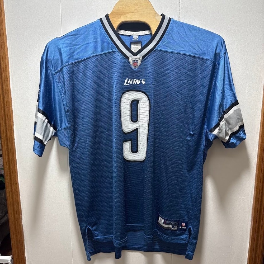 Reebok NFL Onfield Detroit Lions Matthew Stafford 9 Jersey Blue Mens XL